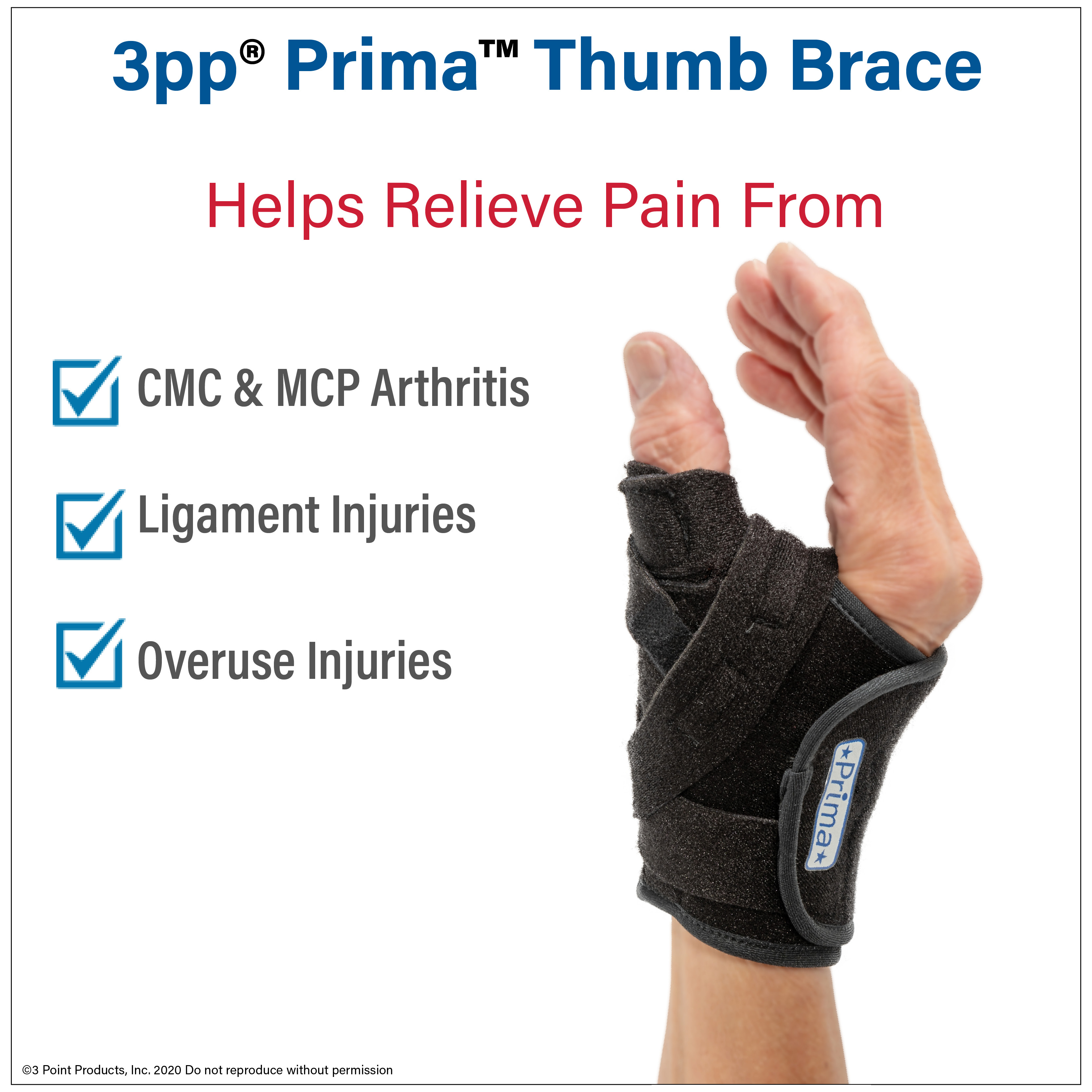 3pp Prima Thumb Brace Relieves Pain from CMC & MCP Arthritis, Ligament Injuries and Overuse Injuries