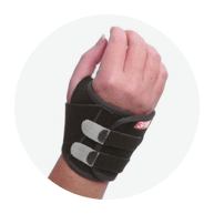 Hand wearing a black 3pp® Carpal Lift™ wrist support brace with adjustable straps designed to provide support and compression for ulnar-sided wrist pain, TFCC injuries, and wrist instability.