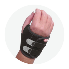 Hand wearing a black 3pp® Carpal Lift™ wrist support brace with adjustable straps designed to provide support and compression for ulnar-sided wrist pain, TFCC injuries, and wrist instability.