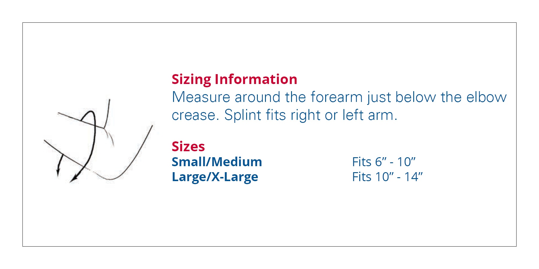 3pp Elbow POP Splint Sizing Information