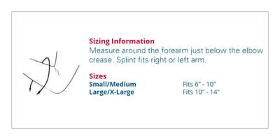3pp Elbow POP Splint size information