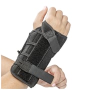 Hand adjusting a black 3pp Choice Wrist Brace for wrist support and immobilization.