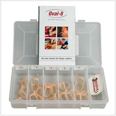 The Oval-8 Pediatric Kit includes 3 splints of each size, 3 through 7