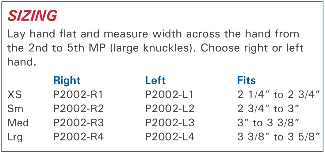 Polycentric Hinged Ulnar Deviation Splint Sizing Information