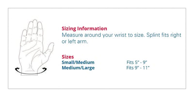 3pp Wrist POP Splint size information