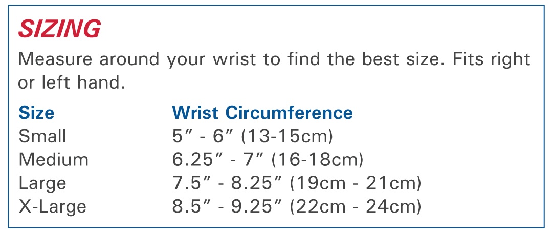 WS6 Wrist Compression Sleeve Sizing Information
