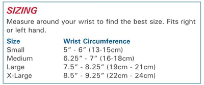 WS6 Wrist Compression Sleeve size information