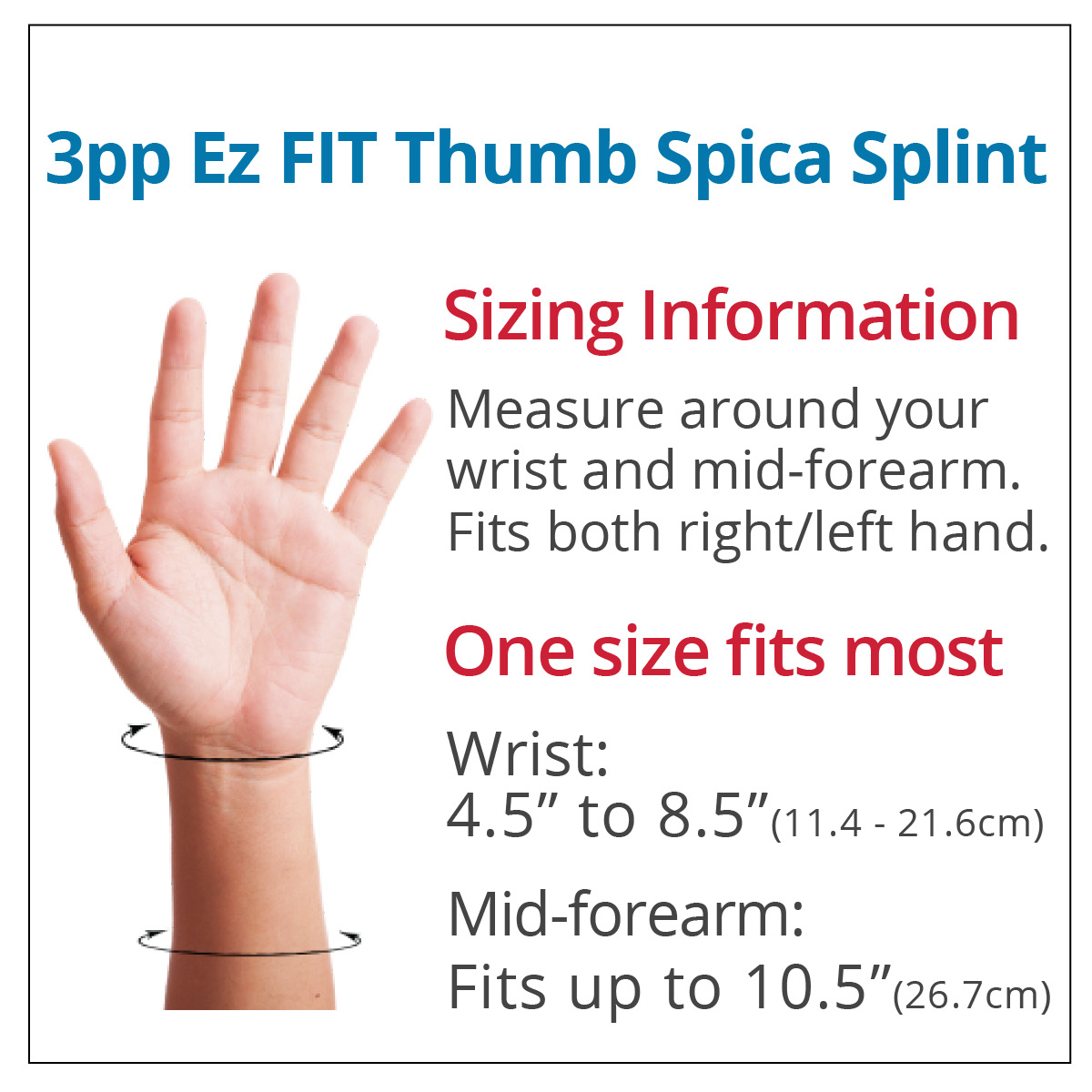 Ez FIT Thumb Spica Splint Sizing Information