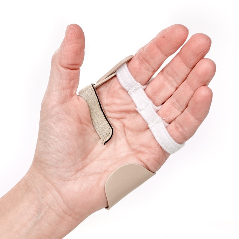 The open palm design of the Radial Hinged Ulnar Deviation Splint allows user to easily grasp items